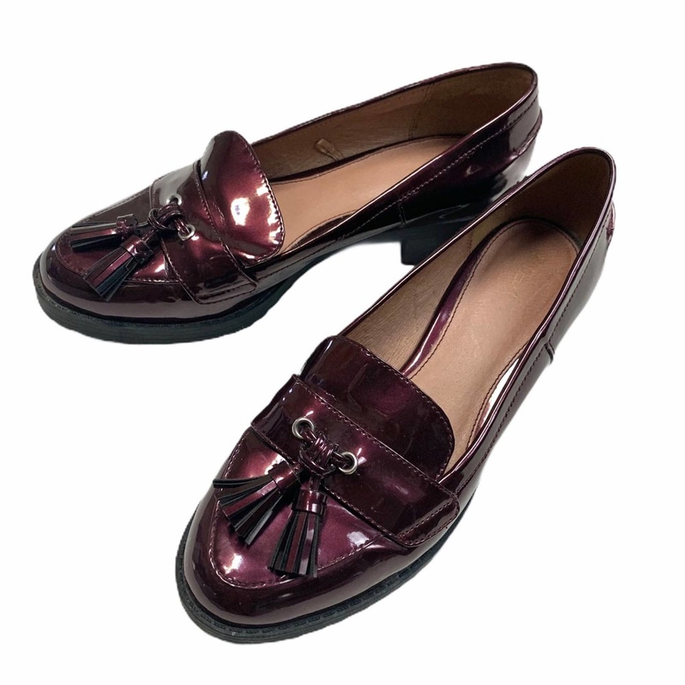 NEXT patent burgundy slip on tassel loafer flat shoes size 38 FLATS